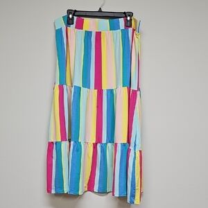 Color Block Lands End Knit Skirt, Stretch, Midi, NWOT, 2X, Yellow Blue Pink